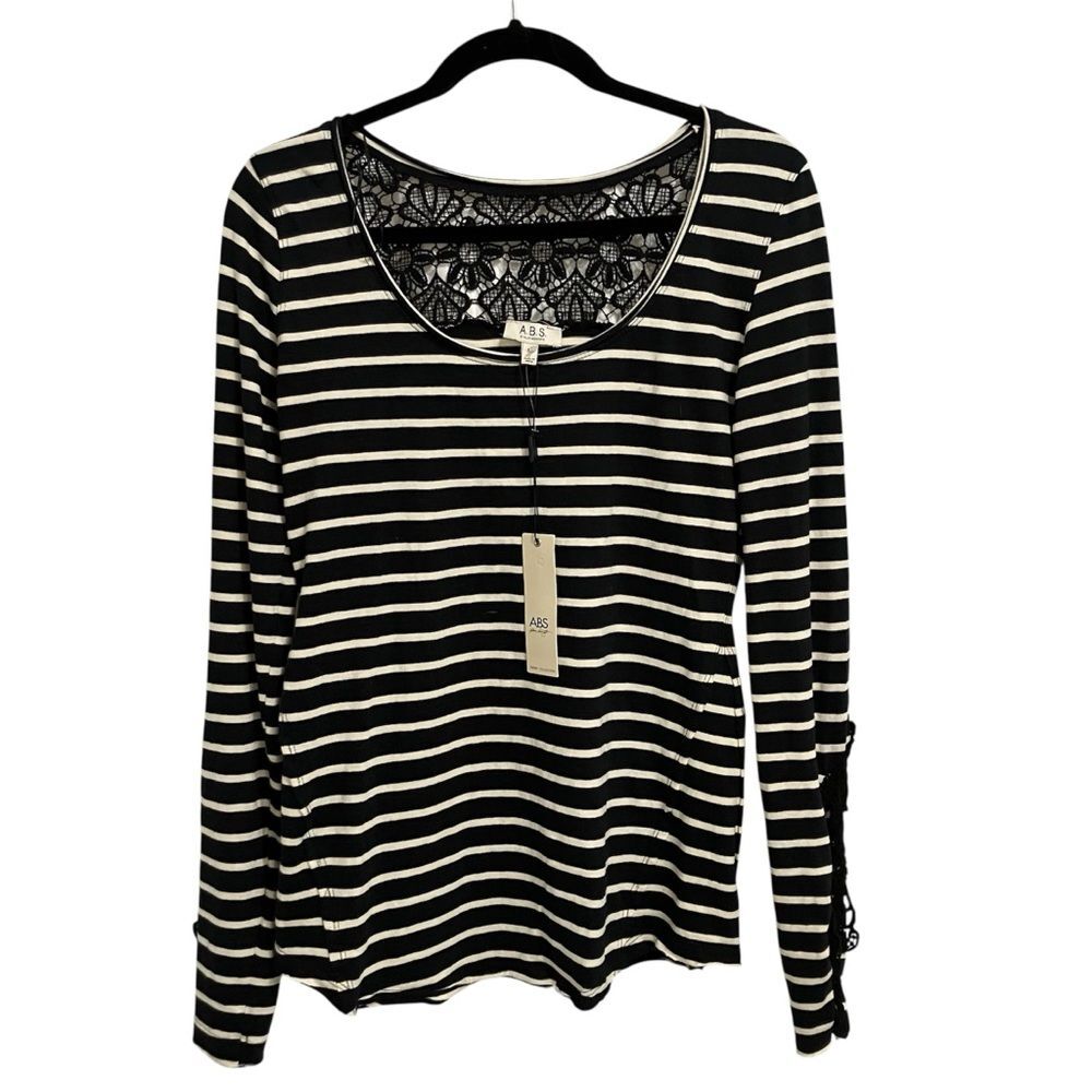 ABS Allen Schwartz Striped Long Sleeve Top- Lace Details NWT